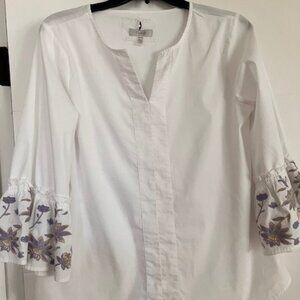 Cupio White Poplin Shirt with Embroidered Cuff - Medium